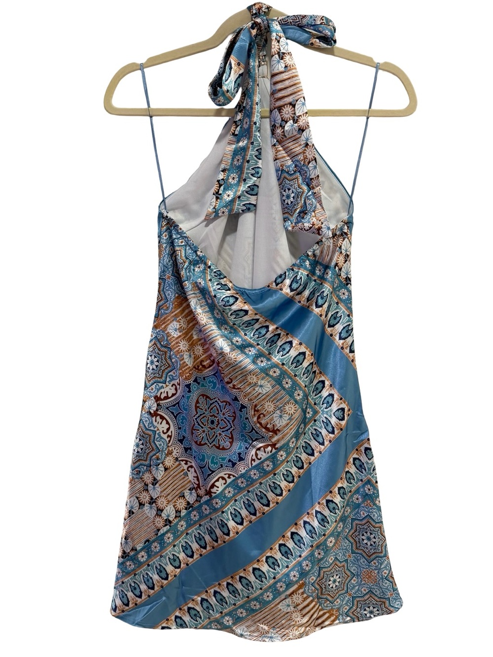 Thirty Thirty Paisley Halter Mini Dress Blue Tan S NWT - Picture 4 of 10